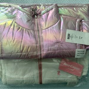 Pair of Juicy Couture Shimmering Pink and White Puffer Vests